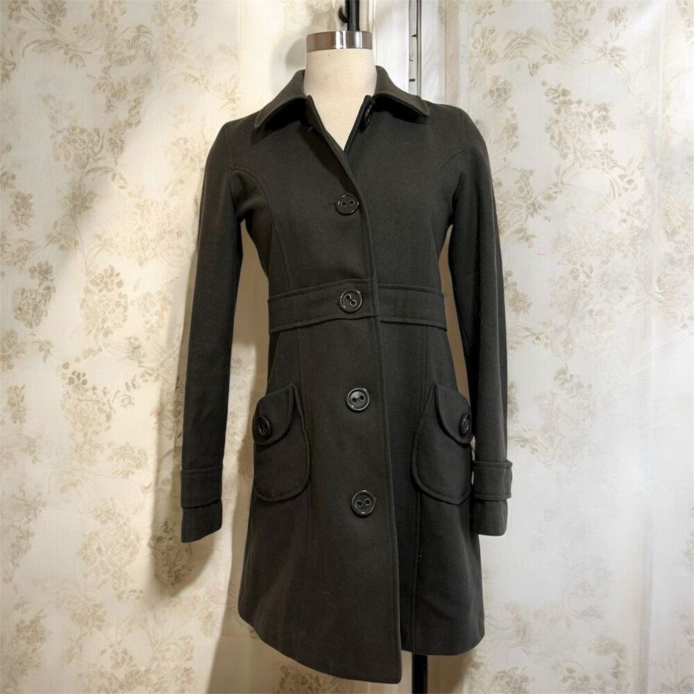 Tulle Brown Green Gray Jacket Coat Trench Peacoat Small Wool Fitted